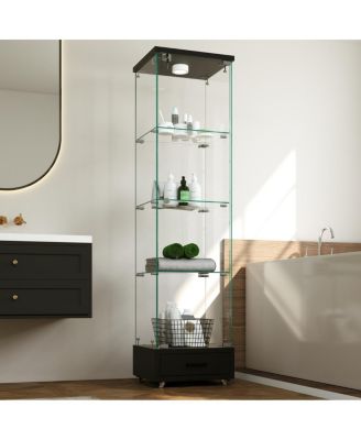 Modern Glass Display Cabinet with Drawer & LED Lights
