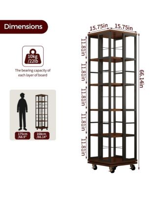5 Tiers Rotating Bookshelf, 360 Display Wood Spinning Bookshelves