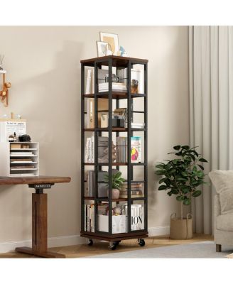 5 Tiers Rotating Bookshelf, 360 Display Wood Spinning Bookshelves