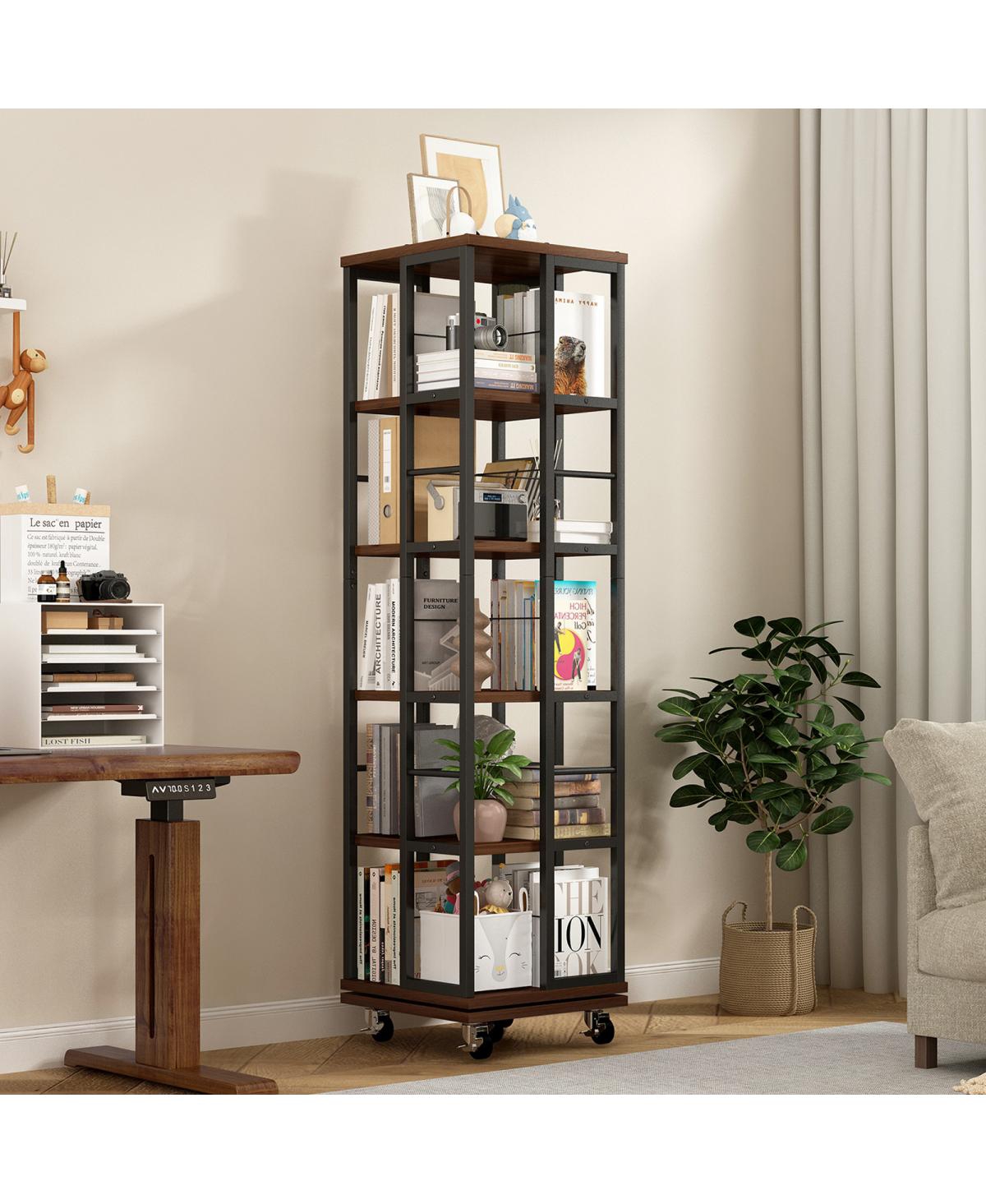 Streamdale Furniture 5 Tiers Rotating Bookshelf, 360 Display Wood Spinning Bookshelves