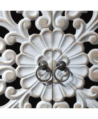 Streamdale Vintage Carved 4-Door Wood Cabinet with Metal Base