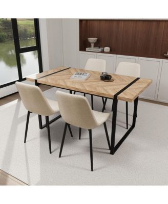 59" Light Wood Dining Table and 4 Modern Suede Chairs Set