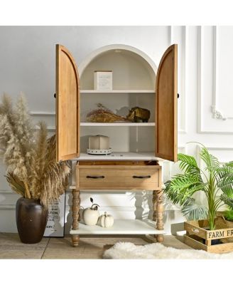 31.50" Arched Flower Carved Door Accent Sideboard Cabinet with Drawer & Shelf