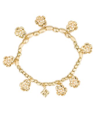 Gold-Tone Beaded Charm Stretch Bracelet