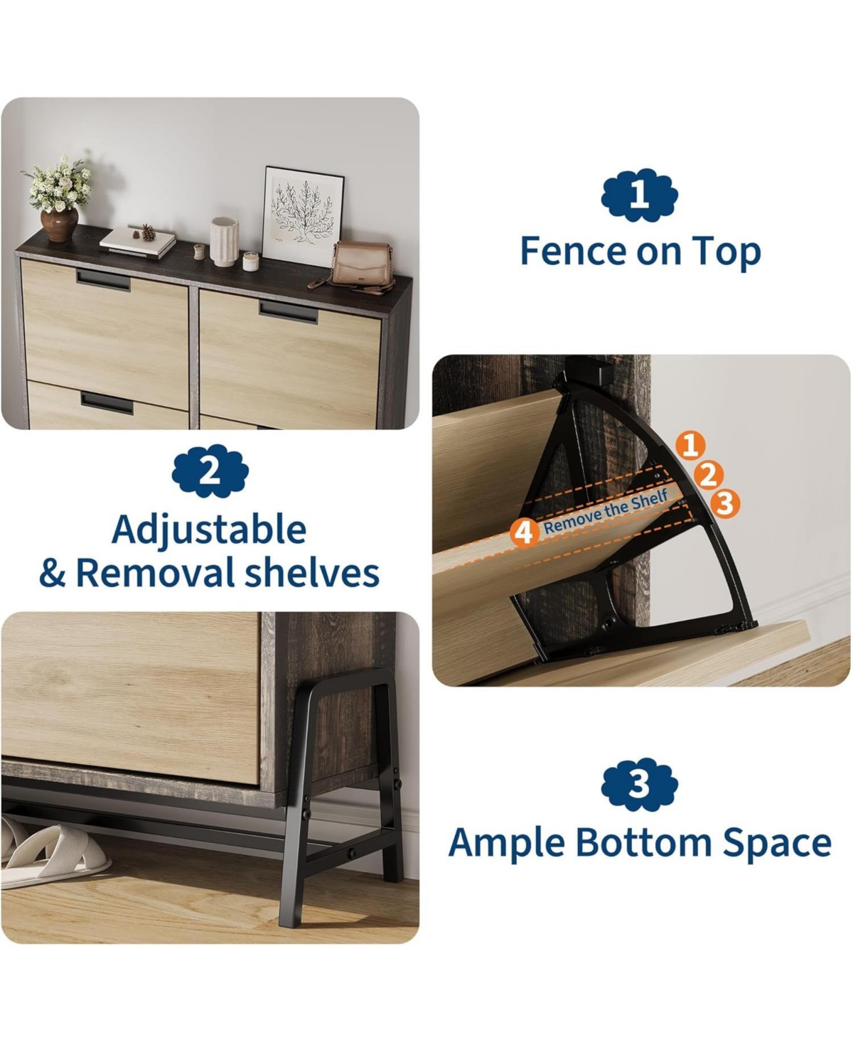 gaomon Cabinet Storage with 4 Flip Drawers, Freestanding Narrow Shoe Storage Organizer with 3-Tier Adjustable Shelves for Entryway