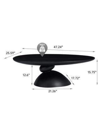 47.27 Inches Oval Coffee Table with Sculptural Base for Living Room and Apartment