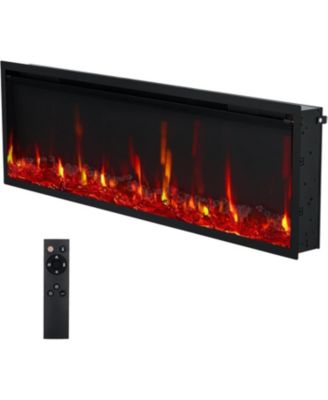 50" Ultra-Thin Electric Fireplace Wall Mounted or Recessed, Remote Control, 12-Color Flame, 750W/1500W Heater with Timer, Log & Crystal Options