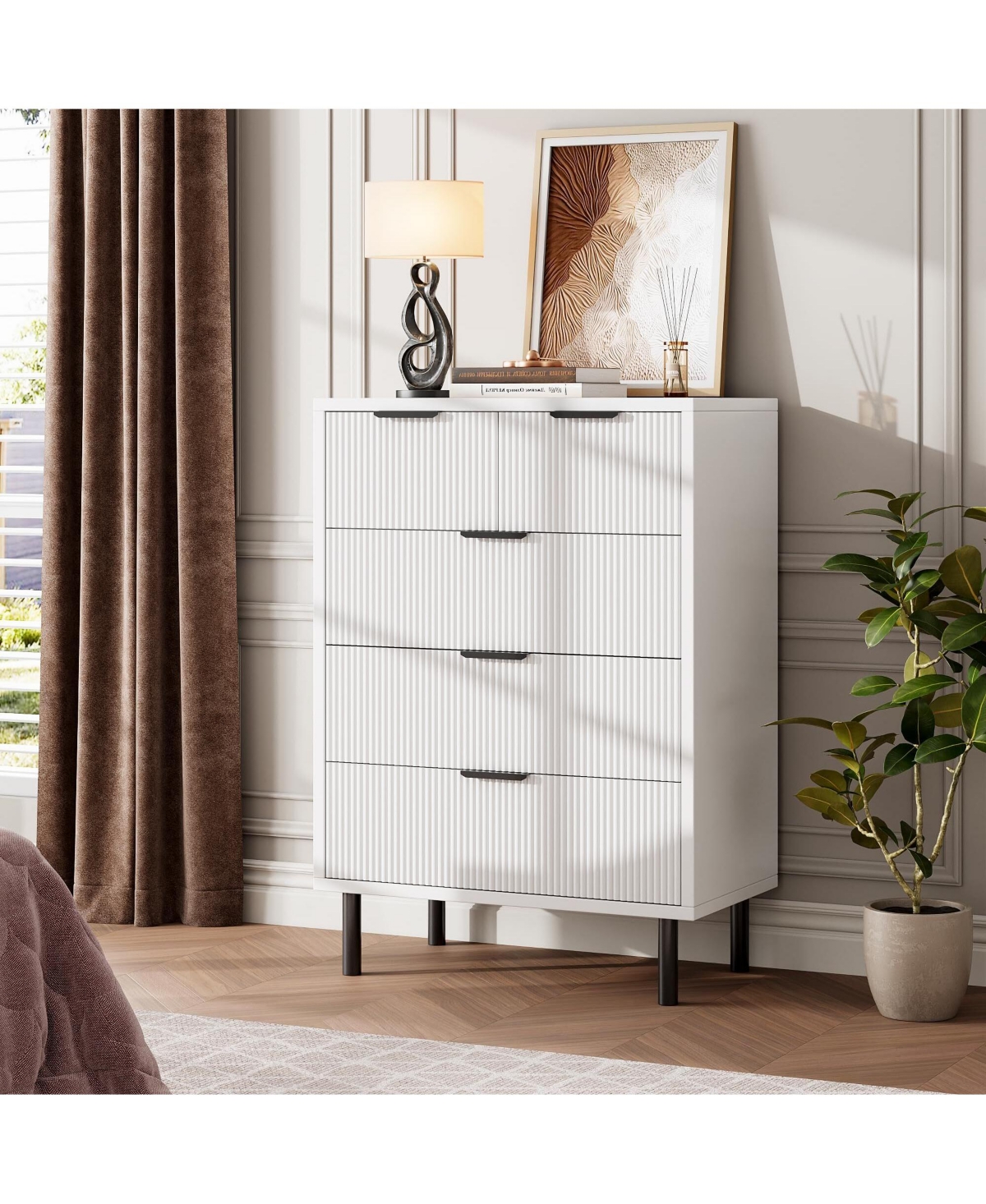 Gaomon Wave Fluted 5 Drawer Dresser, 38'' Tall Chest of Drawers with Anti-Tipping Device