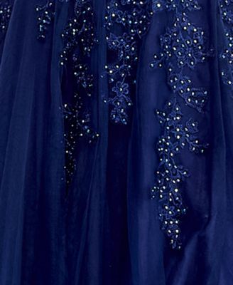 Juniors' Embroidered Appliqu&eacute; Side-Slit Ball Gown, Created for Macy's