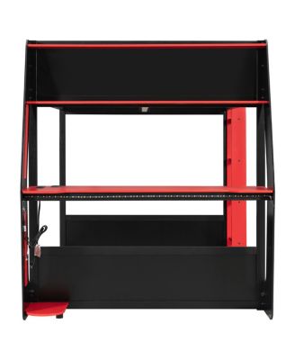 Full-Size Gaming Bunk Bed with RGB Desk, USB Ports, LED Strip & Cable Grommet