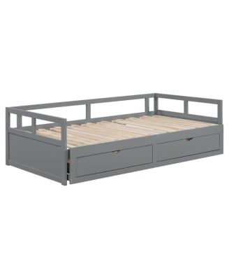 Wooden Daybed with Trundle and Storage Drawers, Extendable Sofa Bed