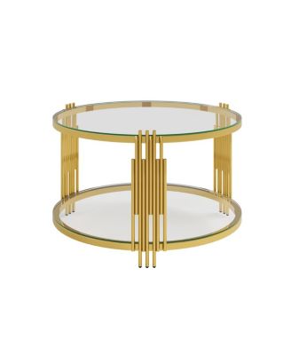 Living Room Table Set: 3-Piece Round Glass & Gold Metal Tables