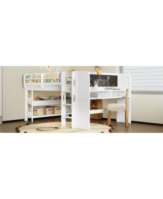 Full Loft Bed with Multi-storage Bookcases, Boxes & Drawers, Desk