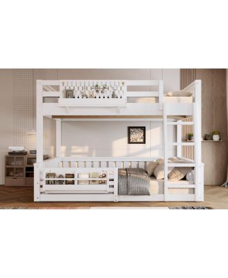 Full XL over Queen Bunk Bed with Ladder, Guardrails, Pegboard & Bookshelf