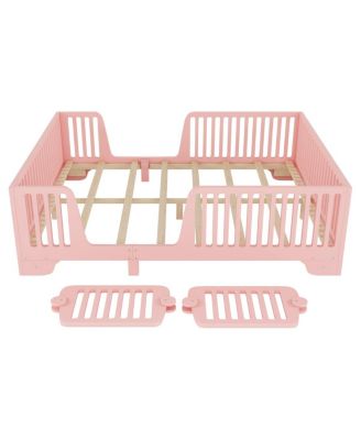 Full Floor Bed with Slats and Fence, Montessori Style