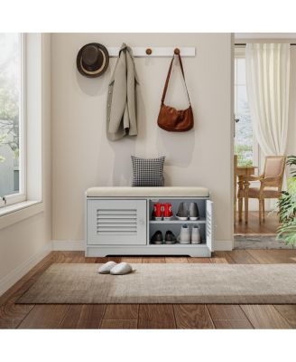 Streamdale Shoe Storage Bench with 2 Door Cabinet & Cushion - Entryway Hallway Solution