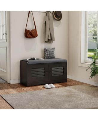 Streamdale Shoe Storage Bench with 2 Door Cabinet and Cushion, Adjustable Shelves