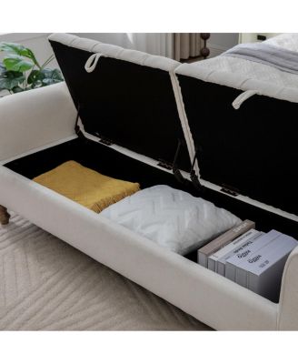 Modern Upholstered Storage Bench with Double Lids & Rolled Armrest