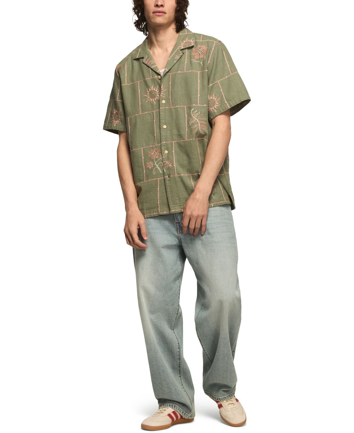 Men's Novelty Embroidered Boxy Camp Collar Shirt