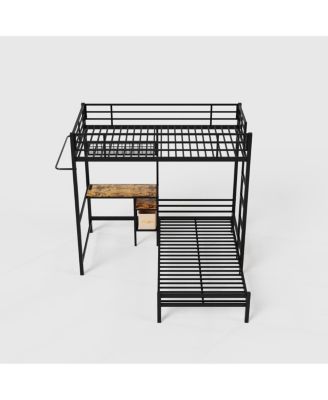 Bunk Bed Twin Over Twin with Desk, Storage, Lighting