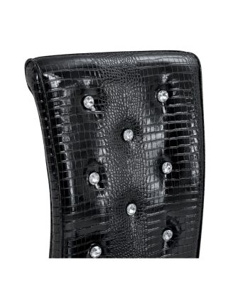 Set of 4 Retro Alligator Upholstered Dining Chairs with Crystal Buckle & Faux Leather