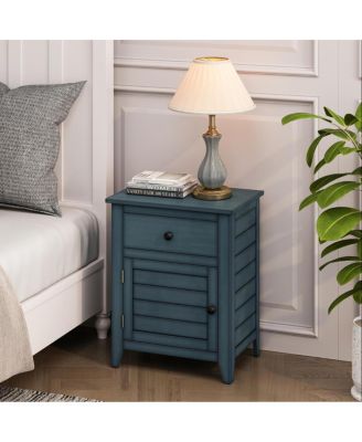 Antique Blue Transitional Nightstand with Storage Drawer, 25" H