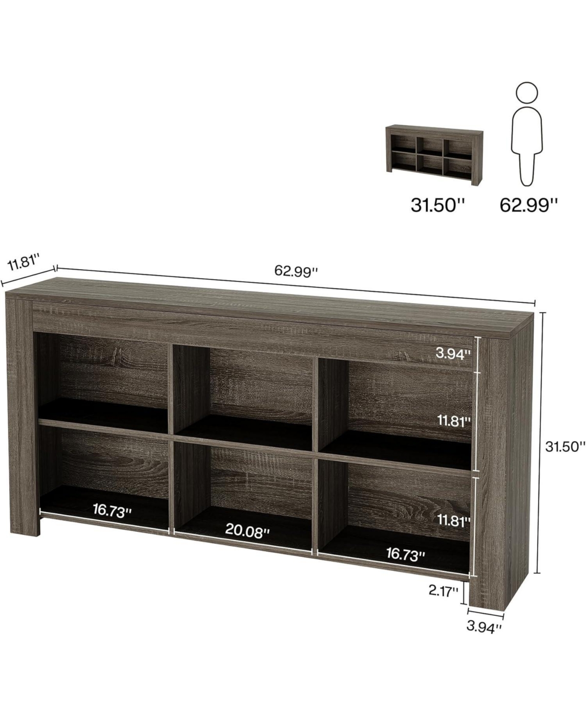 Tribesigns 63-Inch Long Console Table, Rustic Wood Entryway Table with 6 Storage Cubes, Industrial Narrow Sofa Table Behind Couch Table