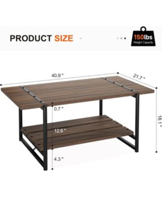 41" Large 2-Tier Gray Wood Coffee Table with Storage Shelf - Farmhouse Modern Rustic Metal Rectangle Center Living Room Coffee Table