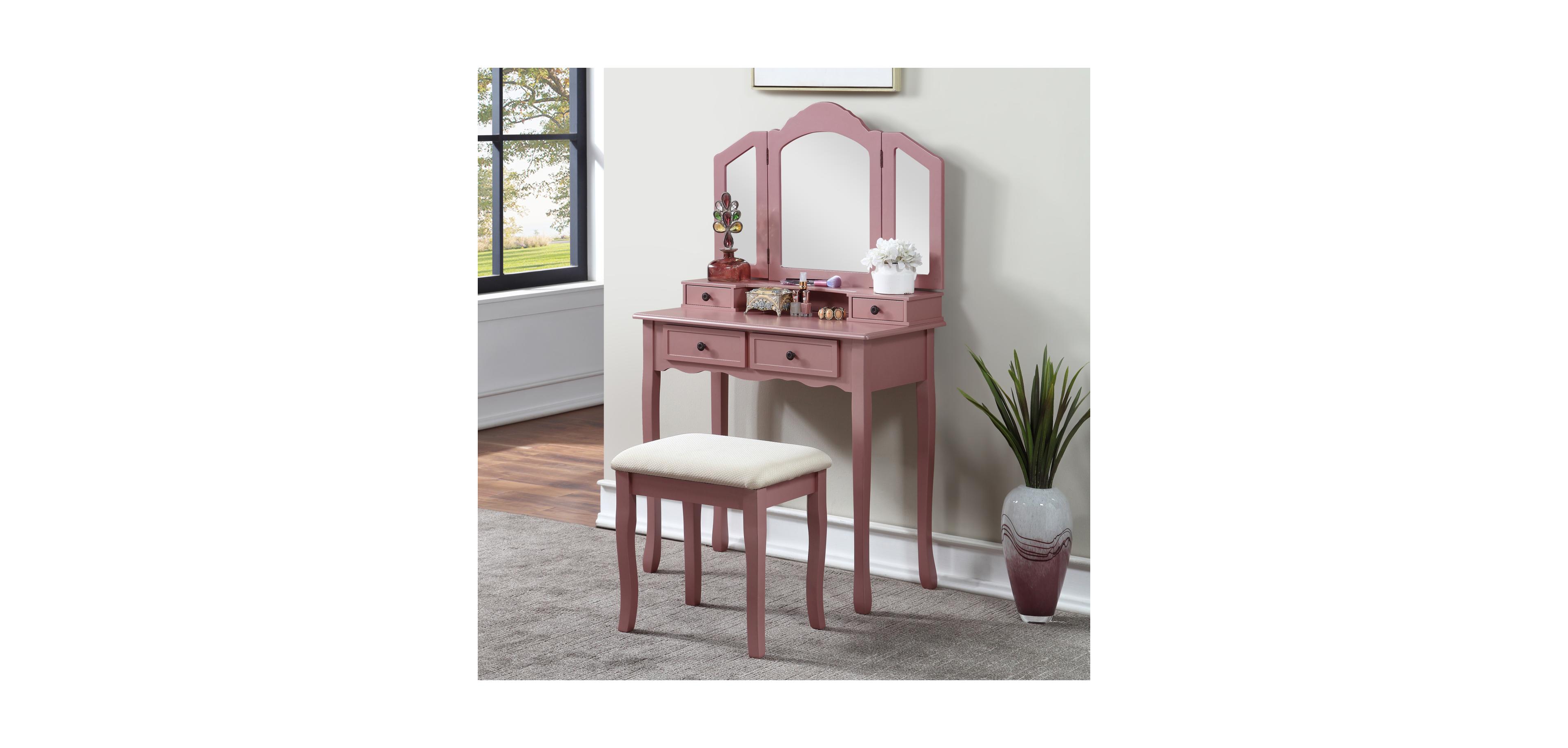 Streamdale Furniture Sanlo Wooden Vanity Make Up Table and Stool Set