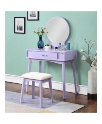 Streamdale Maly Contemporary Wood Vanity and Stool Set, Purple