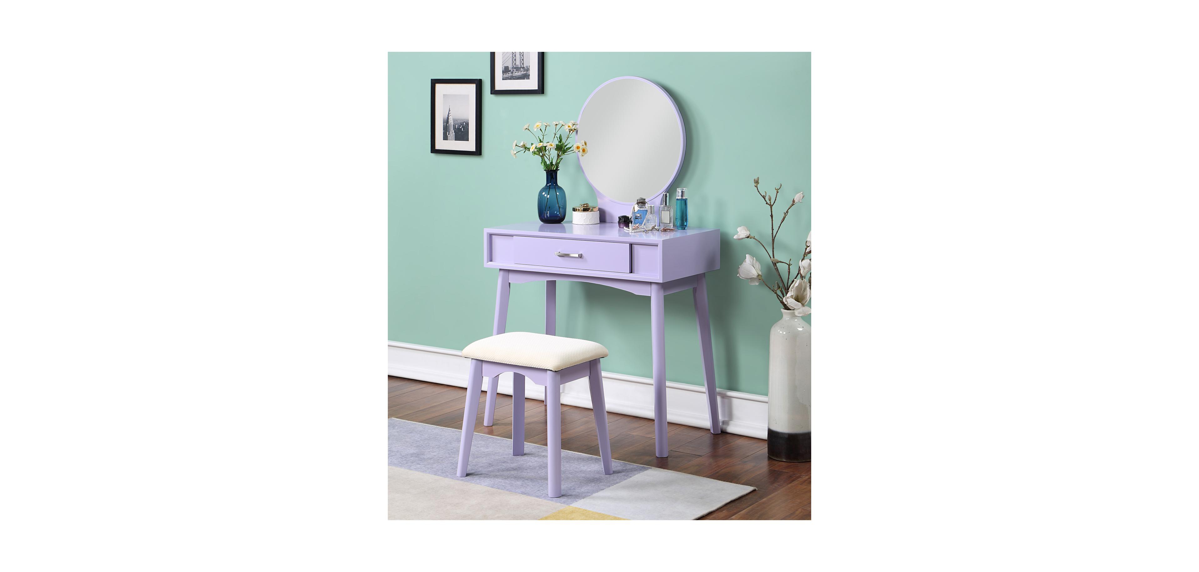 Streamdale Furniture Streamdale Maly Contemporary Wood Vanity and Stool Set, Purple