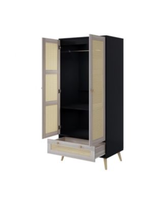 70" Rattan Door Armoire Boho Wardrobe Closet