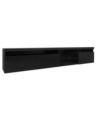 Design TV Stand w/ 2 Glass Shelves, Storage, LED Lights