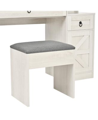 Farmhouse Vanity Desk with Sliding Mirror, Lights, Charging