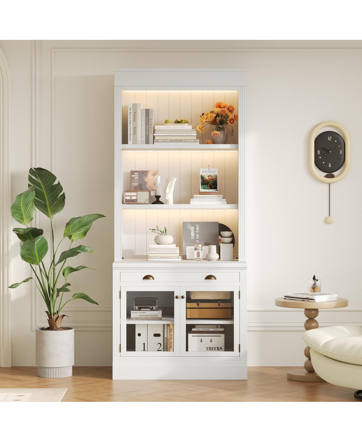 Streamdale Furniture Led Bookshelf with Glass Doors and Drawer