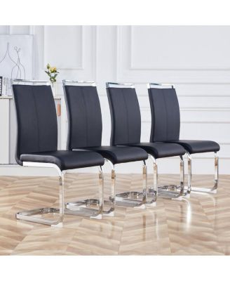 Modern Dining Chairs (Set of 4) - Black PU Leather