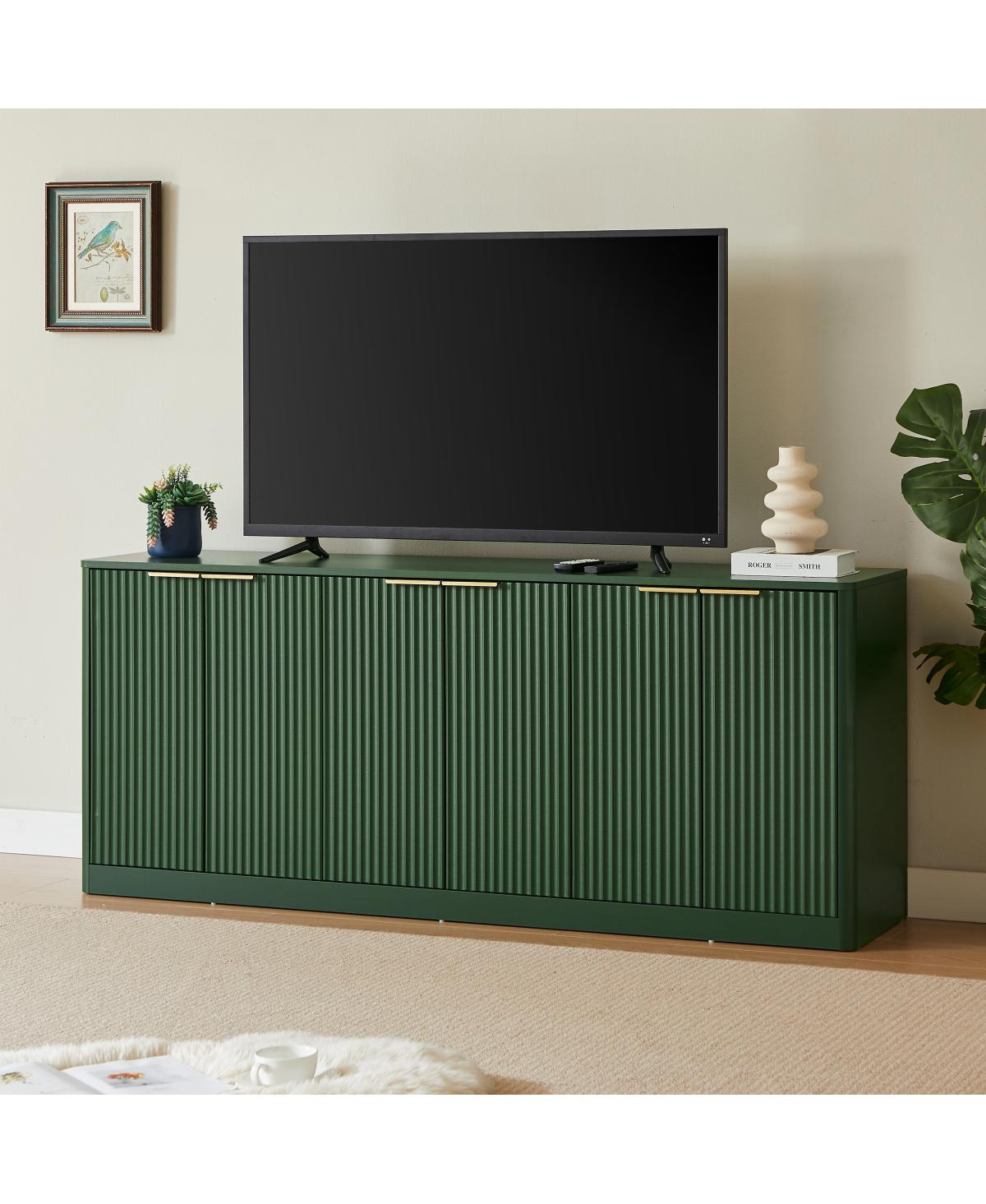 Streamdale Furniture Streamdale 67-inch Modern Wavy Sideboard, 6-Door Storage Cabinet in Green