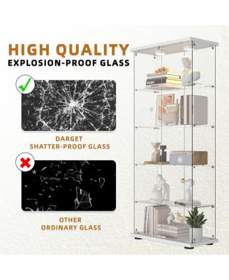Streamdale Glass Display Cabinet with LED Lights, Locking Door, White