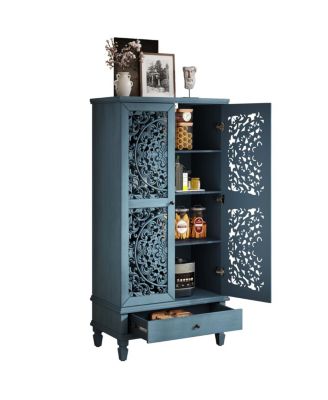 Rustic 55" Storage Cabinet with Drawer & 2 Carved Doors