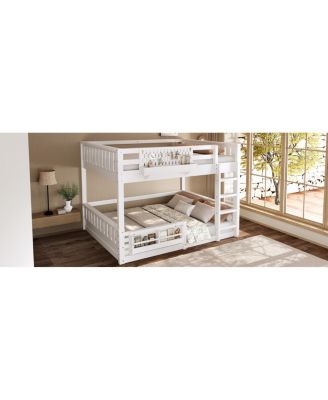 Streamdale Queen Bunk Bed with Ladder and Guardrails, Pegboard and bookshelf, White