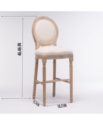 French Country Wooden Barstools with Upholstered Seating, Set of 2