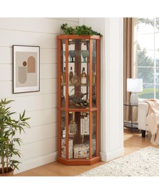 Lighted Corner Curio Cabinet - Glass Display Case for Living Room & Bar Storage