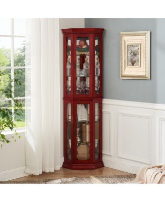 Lighted Corner Curio Cabinet - Glass Display Shelf, Tempered Glass Doors, Adjustable Shelving