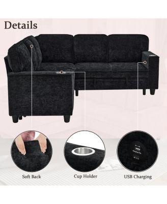 L-Shaped Sofa Bed with Storage & USB, Charcoal Gray
