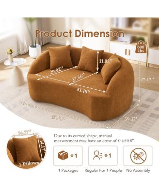 Streamdale Curved Boneless Sofa Loveseat, 2-Seater Orange Chenille Compression Couch with 3 Pillows