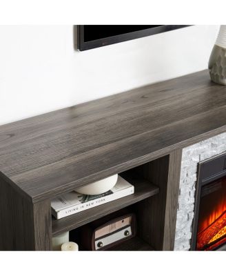 Electric Fireplace Stone TV Media Stand with Faux Stacked Stone Surround, Gray, 58.31"W
