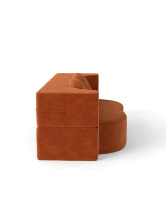 Modern Floor Sofa with 2 Pillows, Convertible Plush Corduroy Sleeper Sofa Bed