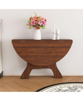 Streamdale 43" Folding Dining Table for Small Spaces, Walnut Veneer, Space Saving Foldable Kitchen Table