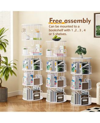 Rotating Bookshelf Tower 5 Tier, Spinning 360 Bookcase, Narrow Tall Vertical Storage (White)