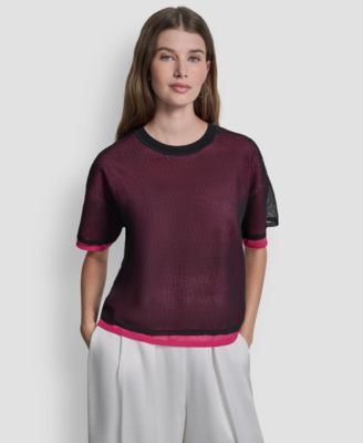 Women's Short-Sleeve Boxy 2-Layer Mesh Sweater